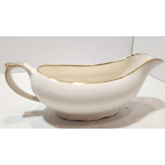 Vtg Royal Tudor Linda Pattern 22 KT Gold Trim Gravy Boat Floral Yellow and White - Picture 7 of 14